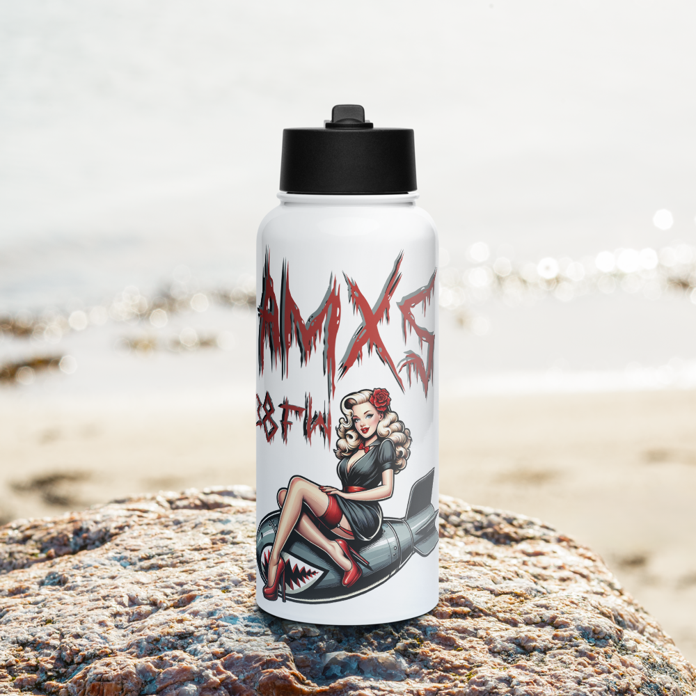 AMXS Stainless steel water bottle with a straw lid